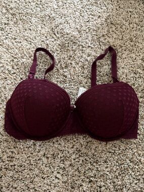 PINK Victoria's Secret Burgundy Polka Dot Lace Demi Bra
